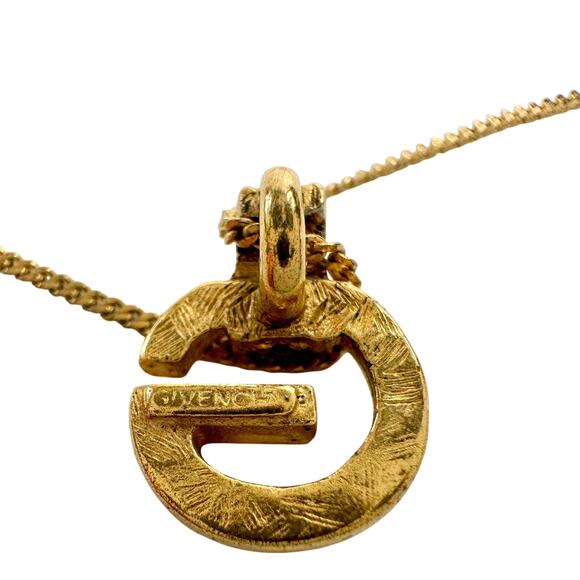 Vintage Givenchy Rounded "G" Necklace Gold Plated w Rhinestones - Picture 2 of 12
